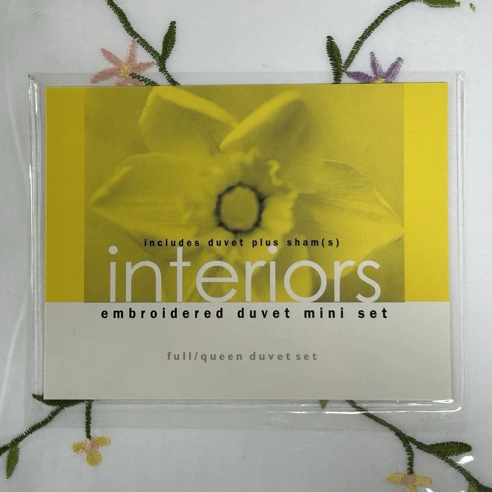 NEW VTG Interiors Full Queen Floral Embroidered Duvet Cover Pillow Shams Cottage